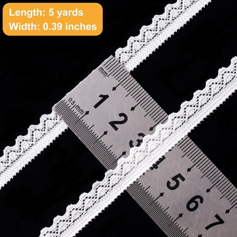 Deozu 5 Yards White Lace Trim, Vintage Crocheted Lace Ribbons, Embroidery Scalloped Edge Laces for DIY Crafts, Bouquet, Sewing, Wedding, Wrapping, Decoration (0.39" Wide) - Image 2